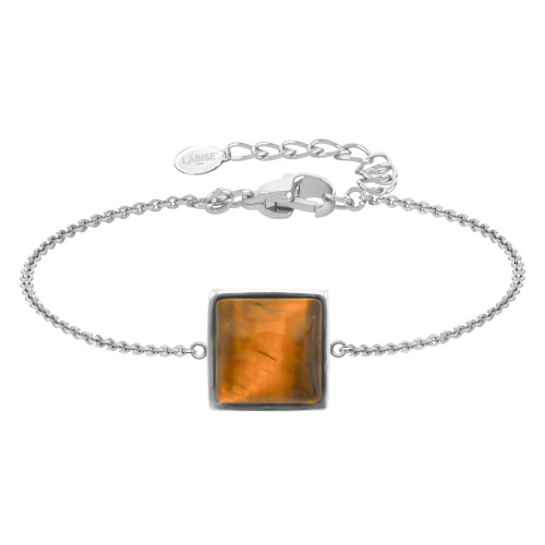 Bracelet argent rhodié - 2,2g -  Œil de tigre - cabochon - 10x10mm - 15+5cm - LABISE Paris