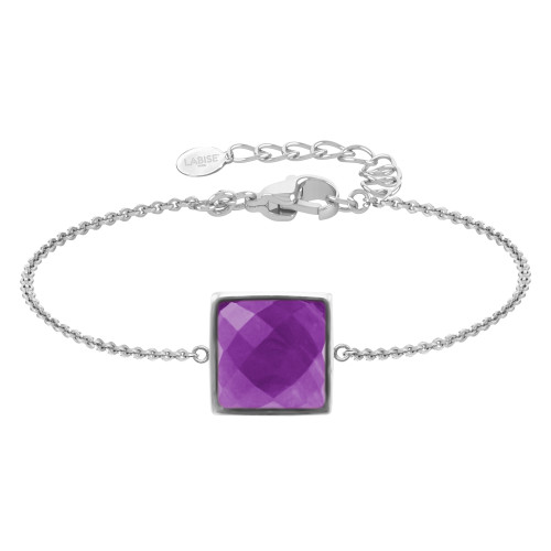 Bracelet argent rhodié - 2,2g -  Améthyste - cabochon - 10x10mm - 15+5cm - LABISE Paris