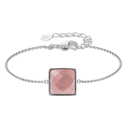 Bracelet argent rhodié - 2,2g -  Quartz Rose - cabochon - 10x10mm - 15+5cm - LABISE Paris