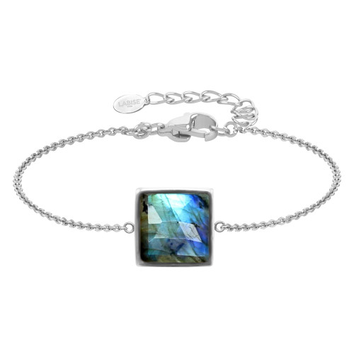 Bracelet argent rhodié - 2,2g -  Labradorite - cabochon - 10x10mm - 15+5cm - LABISE Paris