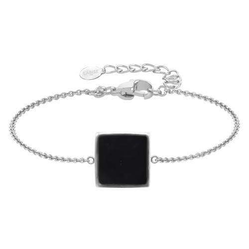 Bracelet argent rhodié - 2,2g -  Onyx - pierre plate - 10x10mm - 15+5cm - LABISE Paris