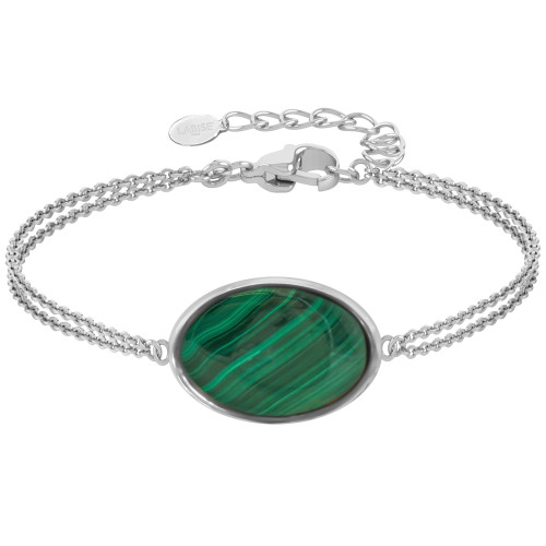 Bracelet argent rhodié - 3g -  Malachite - cabochon - 12x18mm - 15+5cm - LABISE Paris