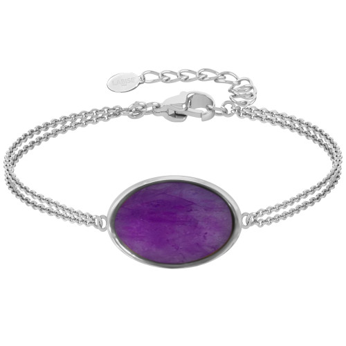 Bracelet argent rhodié - 3g -  Améthyste - cabochon - 12x18mm - 15+5cm - LABISE Paris