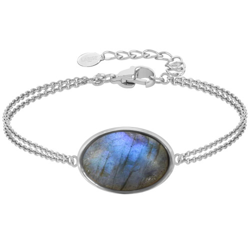 Bracelet argent rhodié - 3g -  Labradorite - cabochon - 12x18mm - 15+5cm - LABISE Paris