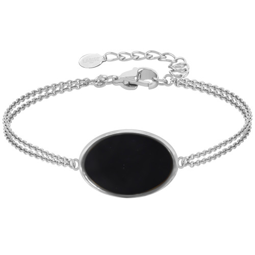 Bracelet argent rhodié - 3g -  Onyx - pierre plate - 12x18mm - 15+5cm - LABISE Paris