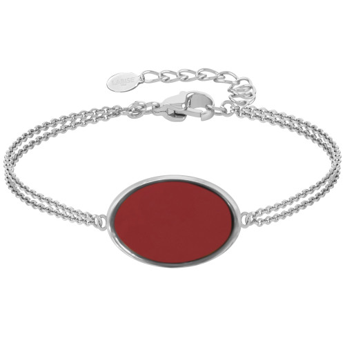 Bracelet argent rhodié - 3g -  Cornaline - pierre plate - 12x18mm - 15+5cm - LABISE Paris