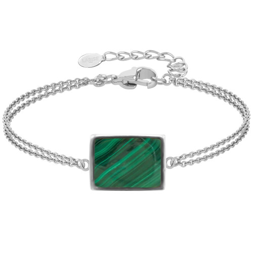 Bracelet argent rhodié - 3,2g -  Malachite - cabochon - 12x14mm - 15+5cm - LABISE Paris