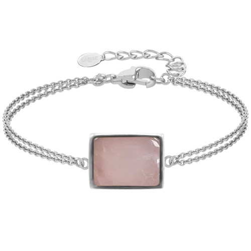 Bracelet argent rhodié - 3,2g -  Quartz Rose - cabochon - 12x14mm - 15+5cm - LABISE Paris