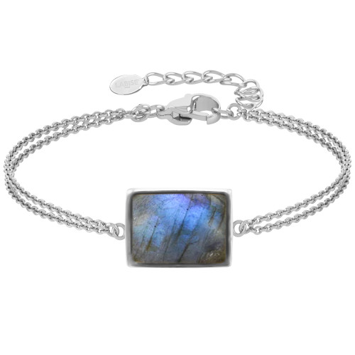 Bracelet argent rhodié - 3,2g -  Labradorite - cabochon - 12x14mm - 15+5cm - LABISE Paris
