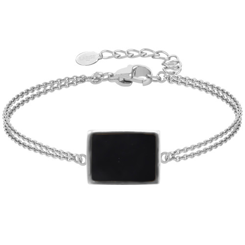 Bracelet argent rhodié - 3,2g -  Onyx - pierre plate - 12x14mm - 15+5cm - LABISE Paris