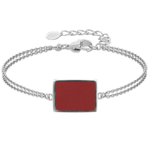 Bracelet argent rhodié - 3,2g -  Cornaline - pierre plate - 12x14mm - 15+5cm - LABISE Paris