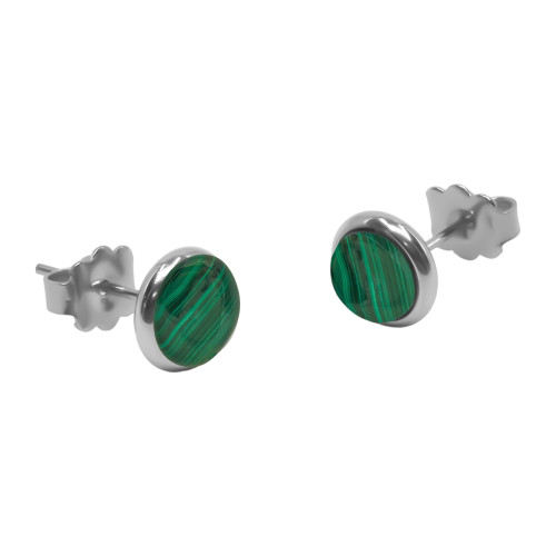 Boucles d'oreilles argent rhodié - 2g -  Malachite - cabochon - 6mm - LABISE Paris