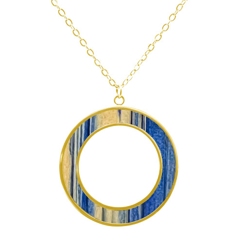 Collier acier doré - bois jaune et bleu - diam. 30mm - 45+10cm - Lily Parker