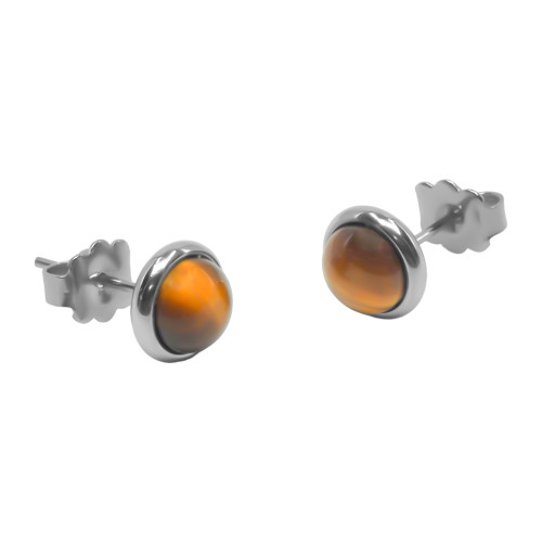 Boucles d'oreilles argent rhodié - 2g -  Œil de tigre - cabochon - 6mm - LABISE Paris