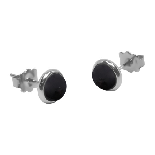Boucles d'oreilles argent rhodié - 2g -  Onyx - cabochon - 6mm - LABISE Paris
