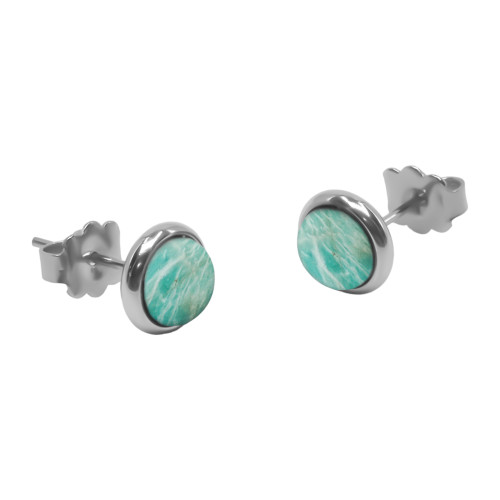 Boucles d'oreilles argent rhodié - 2g -  Amazonite - cabochon - 6mm - LABISE Paris