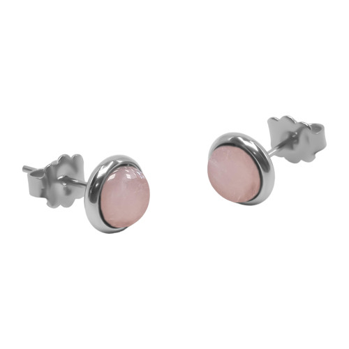Boucles d'oreilles argent rhodié - 2g -  Quartz Rose - cabochon - 6mm - LABISE Paris