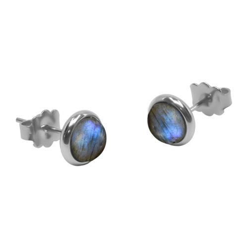 Boucles d'oreilles argent rhodié - 2g -  Labradorite - cabochon - 6mm - LABISE Paris