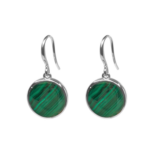 Boucles d'oreilles argent rhodié - 3,2g -  Malachite - cabochon - 12mm - LABISE Paris