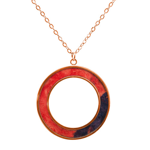 Collier acier rosé, bois rose, diam. 30mm - 45+10cm - Lily Parker