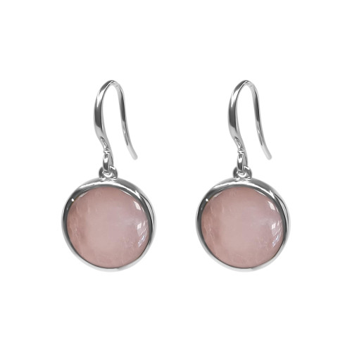 Boucles d'oreilles argent rhodié - 3,2g -  Quartz Rose - cabochon - 12mm - LABISE Paris