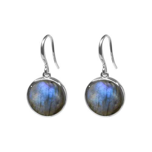 Boucles d'oreilles argent rhodié - 3,2g -  Labradorite - cabochon - 12mm - LABISE Paris