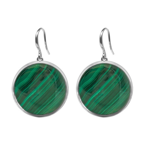 Boucles d'oreilles argent rhodié - 4,2g -  Malachite - cabochon - 18mm - LABISE Paris