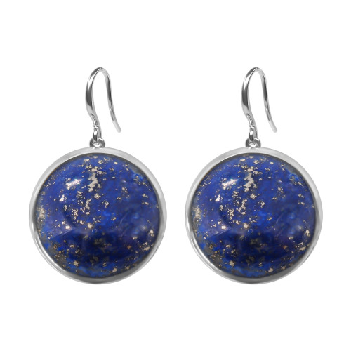 Boucles d'oreilles argent rhodié - 4,2g -  Lapis Lazuli - cabochon - 18mm - LABISE Paris