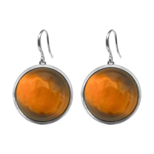 Boucles d'oreilles argent rhodié - 4,2g -  Œil de tigre - cabochon - 18mm - LABISE Paris