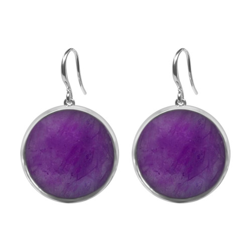 Boucles d'oreilles argent rhodié - 4,2g -  Améthyste - cabochon - 18mm - LABISE Paris