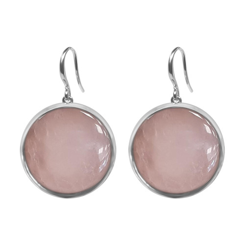 Boucles d'oreilles argent rhodié - 4,2g -  Quartz Rose - cabochon - 18mm - LABISE Paris
