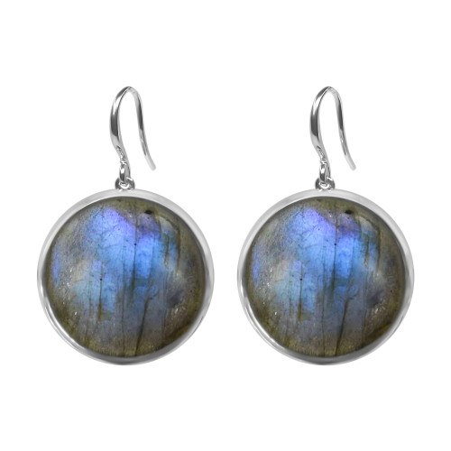 Boucles d'oreilles argent rhodié - 4,2g -  Labradorite - cabochon - 18mm - LABISE Paris