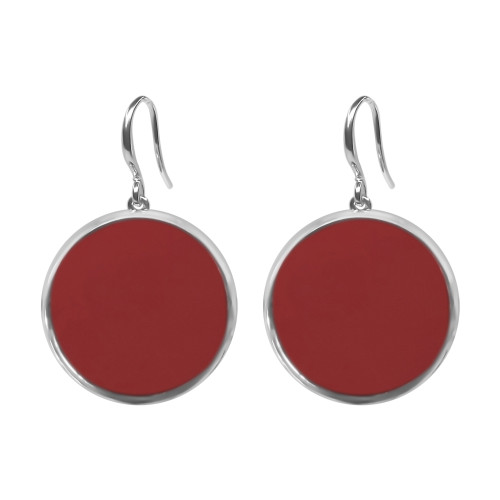 Boucles d'oreilles argent rhodié - 4,2g -  Cornaline - Pierre plate rond - 18mm - LABISE Paris