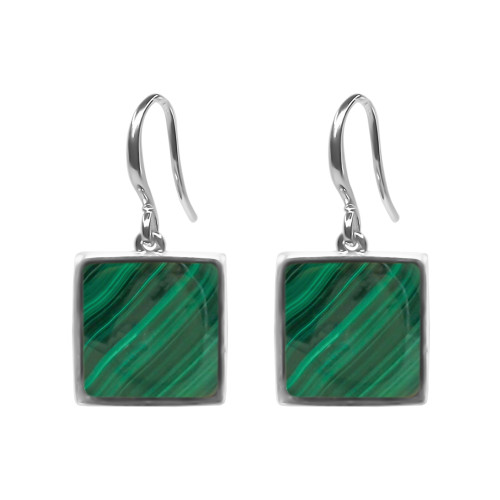 Boucles d'oreilles argent rhodié - 2,8g -  Malachite - cabochon - 10x10mm - LABISE Paris