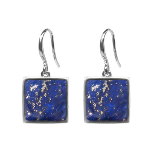 Boucles d'oreilles argent rhodié - 2,8g -  Lapis Lazuli - cabochon - 10x10mm - LABISE Paris