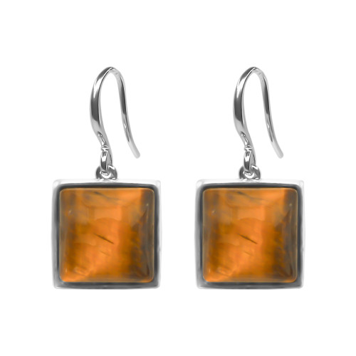 Boucles d'oreilles argent rhodié - 2,8g -  Œil de tigre - cabochon - 10x10mm - LABISE Paris