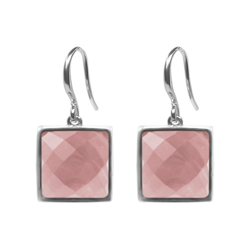 Boucles d'oreilles argent rhodié - 2,8g -  Quartz Rose - cabochon - 10x10mm - LABISE Paris