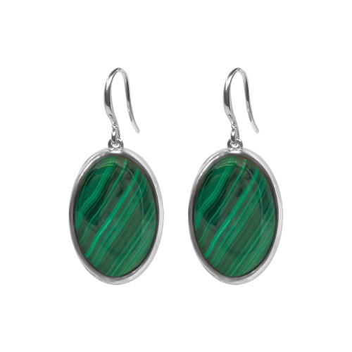 Boucles d'oreilles argent rhodié - 3,5g -  Malachite - cabochon - 12x18mm - LABISE Paris