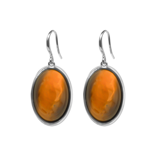 Boucles d'oreilles argent rhodié - 3,5g -  Œil de tigre - cabochon - 12x18mm - LABISE Paris