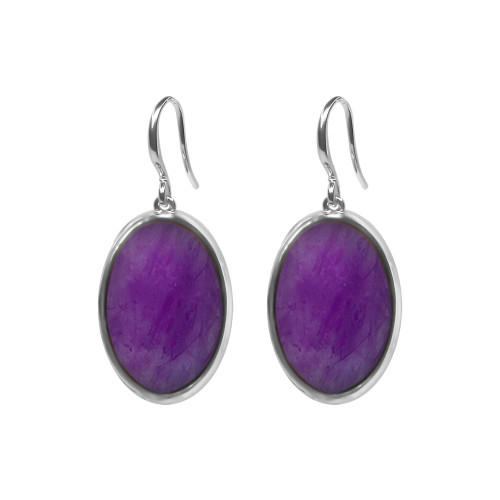 Boucles d'oreilles argent rhodié - 3,5g -  Améthyste - cabochon - 12x18mm - LABISE Paris