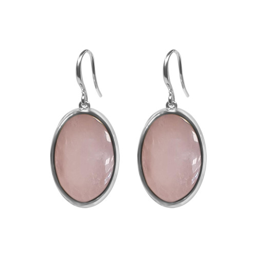 Boucles d'oreilles argent rhodié - 3,5g -  Quartz Rose - cabochon - 12x18mm - LABISE Paris