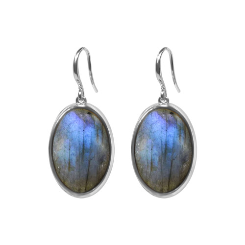 Boucles d'oreilles argent rhodié - 3,5g -  Labradorite - cabochon - 12x18mm - LABISE Paris