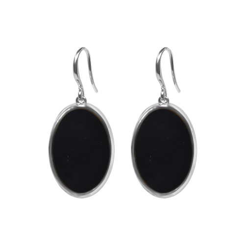 Boucles d'oreilles argent rhodié - 3,5g -  Onyx - pierre plate - 12x18mm - LABISE Paris