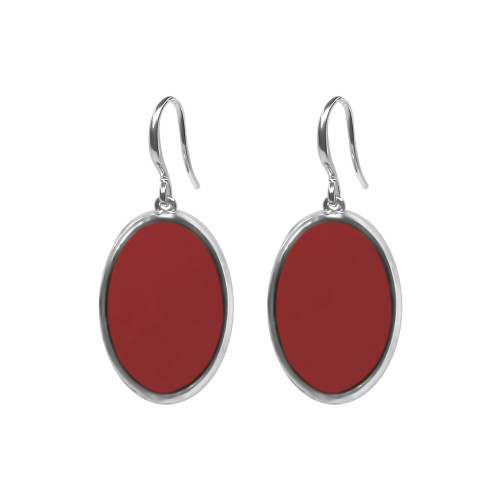 Boucles d'oreilles argent rhodié - 3,5g -  Cornaline - pierre plate - 12x18mm - LABISE Paris