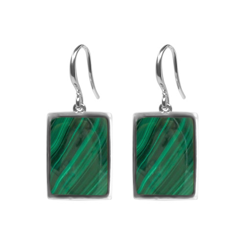 Boucles d'oreilles argent rhodié - 3,8g -  Malachite - cabochon - 12x14mm - LABISE Paris