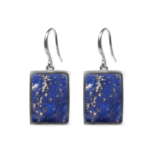 Boucles d'oreilles argent rhodié - 3,8g -  Lapis Lazuli - cabochon - 12x14mm - LABISE Paris