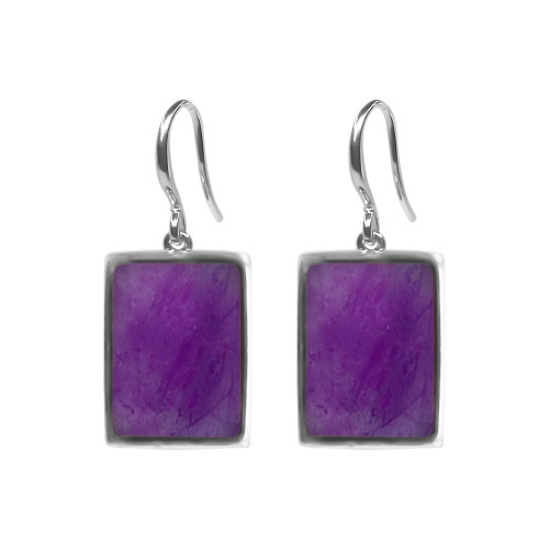 Boucles d'oreilles argent rhodié - 3,8g -  Améthyste - cabochon - 12x14mm - LABISE Paris