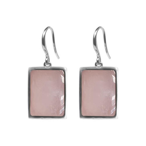 Boucles d'oreilles argent rhodié - 3,8g -  Quartz Rose - cabochon - 12x14mm - LABISE Paris