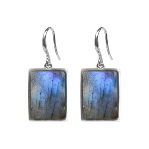 Boucles d'oreilles argent rhodié - 3,8g -  Labradorite - cabochon - 12x14mm - LABISE Paris