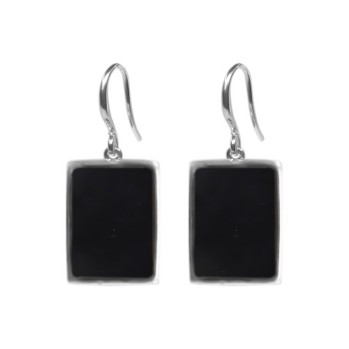Boucles d'oreilles argent rhodié - 3,8g -  Onyx - pierre plate - 12x14mm - LABISE Paris